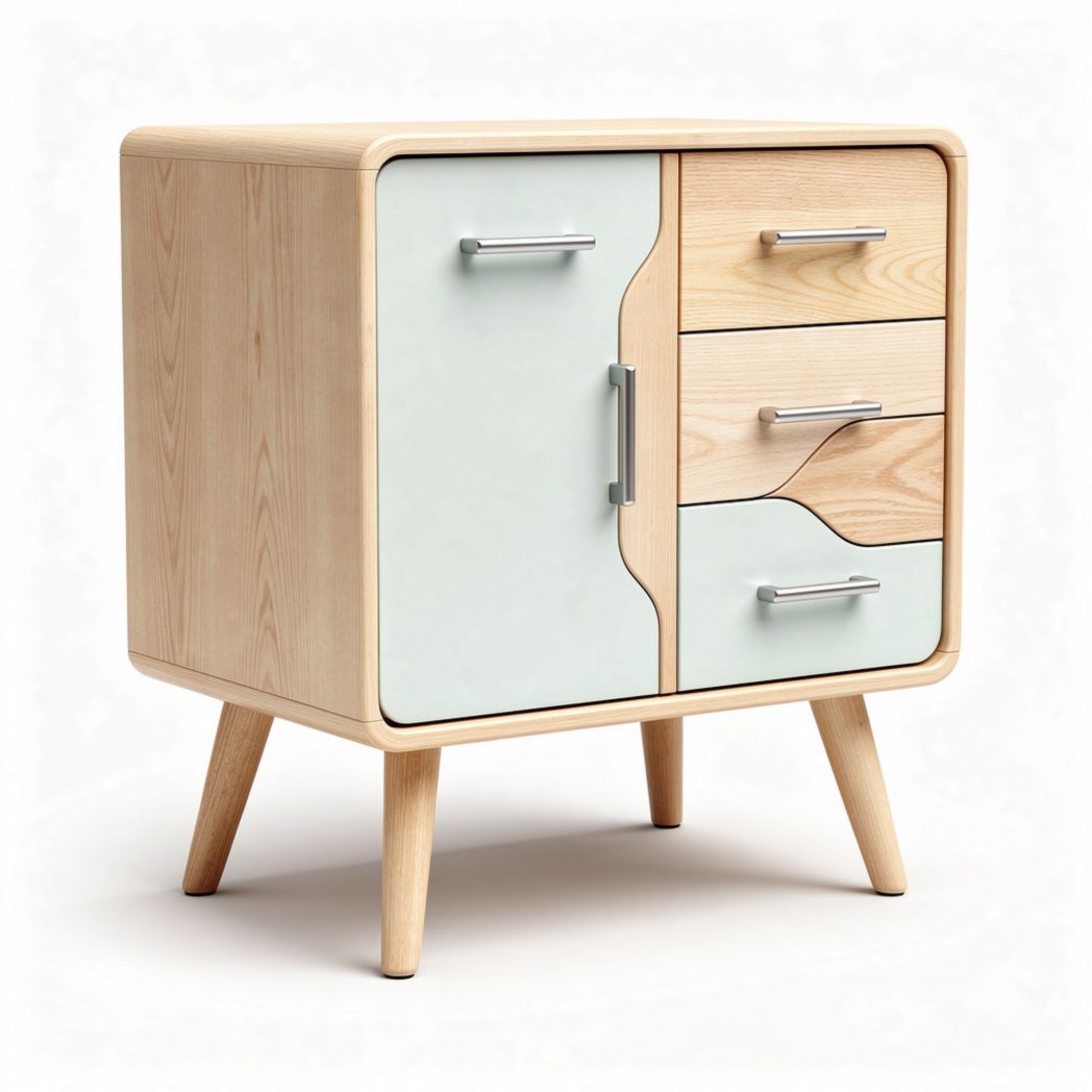 Aparador em madeira de bordo com portas em MDF verde claro 60 x 40 x 50cm