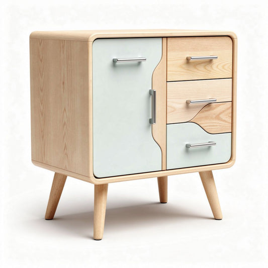 Aparador em madeira de bordo com portas em MDF verde claro 60 x 40 x 50cm