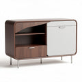 buffet moderno em madeira com porta branca e prateleiras abertas 90 x 45 x 75cm