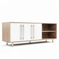 Móvel de sala de estar em madeira de bambu e MDF branco 120 x 40 x 50cm