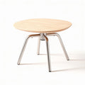 Mesa redonda em madeira de bétula com estrutura metálica prateada 60 x 60 x 40cm