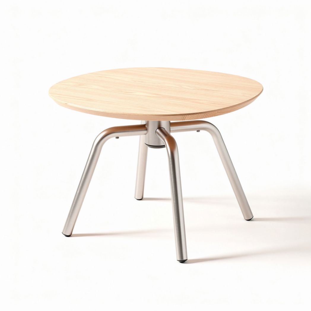 Mesa redonda em madeira de bétula com estrutura metálica prateada 60 x 60 x 40cm